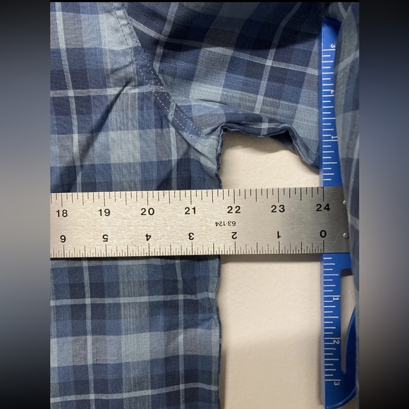 Flag & Anthem Mens Button Up Shirt Plaid Medium Adult Light Blue Navy Stretch - Picture 11 of 13